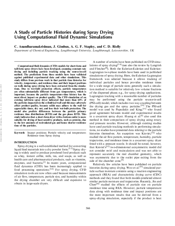 First page of “A Study of Particle Histories during Spray Drying Using Computational Fluid Dynamic Simulations”