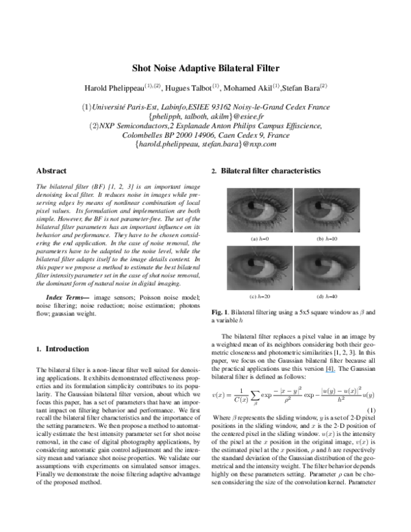 First page of “Shot noise adaptive bilateral filter”