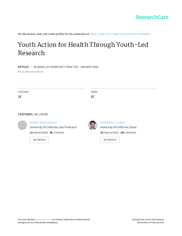 First page of “Youth Action for Health Through Youth-Led Research”