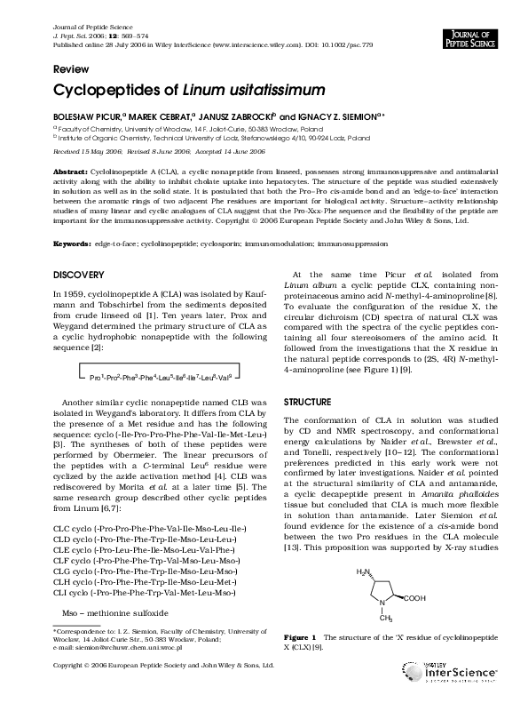 First page of “Cyclopeptides ofLinum usitatissimum”