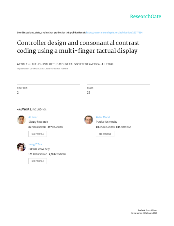 First page of “Controller design and consonantal contrast coding using a multi-finger tactual display”