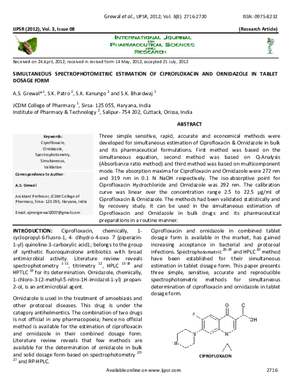 First page of “Simultaneous Spectrophotometric Estimation of Paracetamol and Lornoxicam in Tablet Dosage Form”