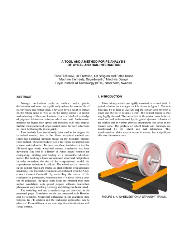 First page of “A tool and a method for FE analysis of wheel and rail interaction”