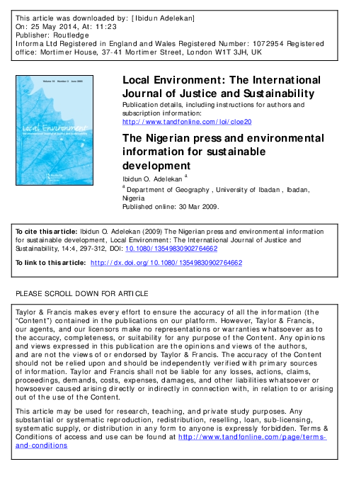 First page of “The Nigerian press and environmental information for sustainable development The Nigerian press and environmental information for sustainable development”