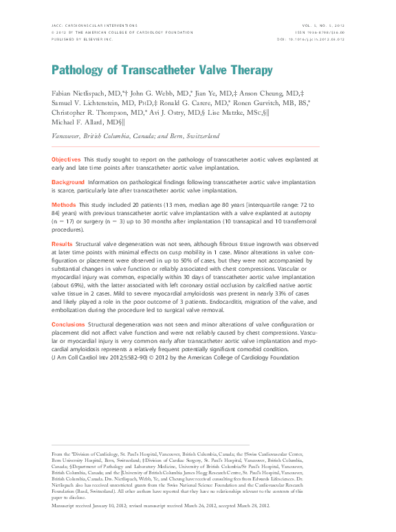 First page of “Pathology of Transcatheter Valve Therapy”