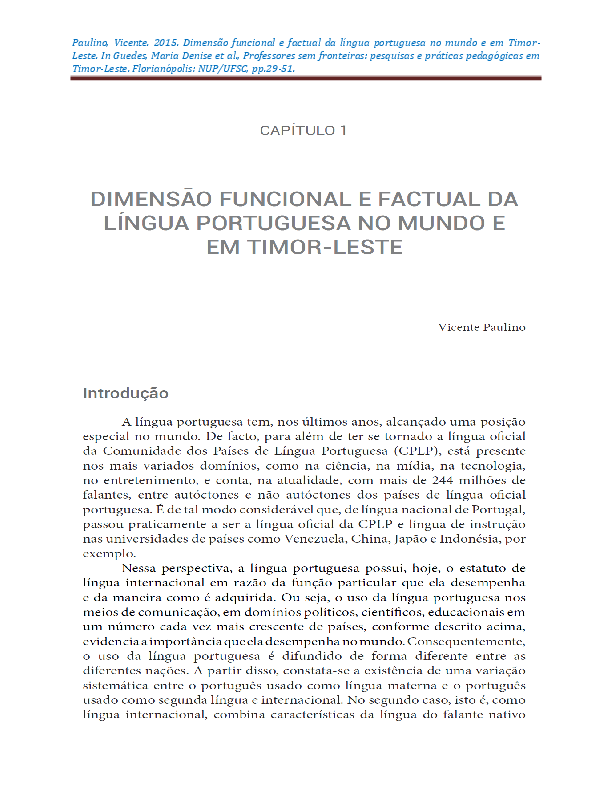 First page of “Dimensão funcional e factual da língua portuguesa no mundo e em Timor-Leste”