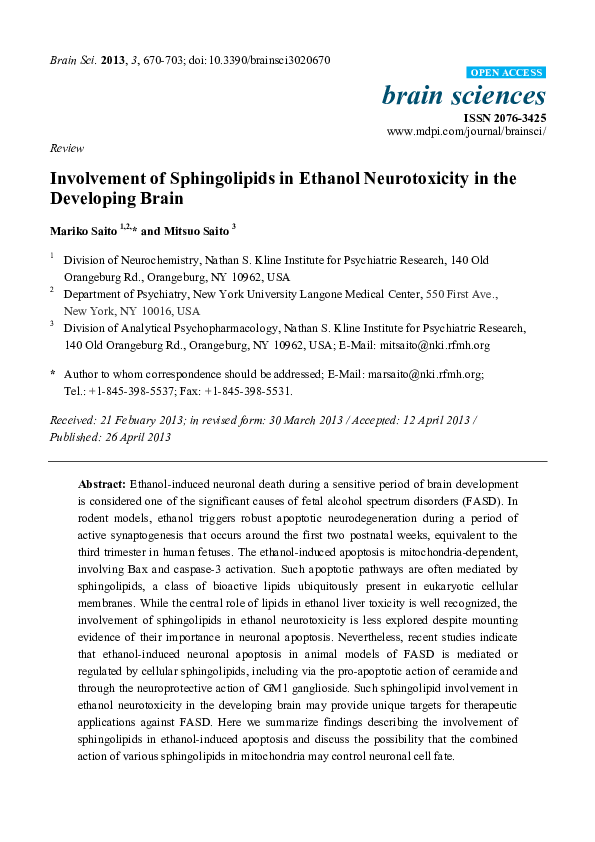 First page of “Involvement of Sphingolipids in Ethanol Neurotoxicity in the Developing Brain”