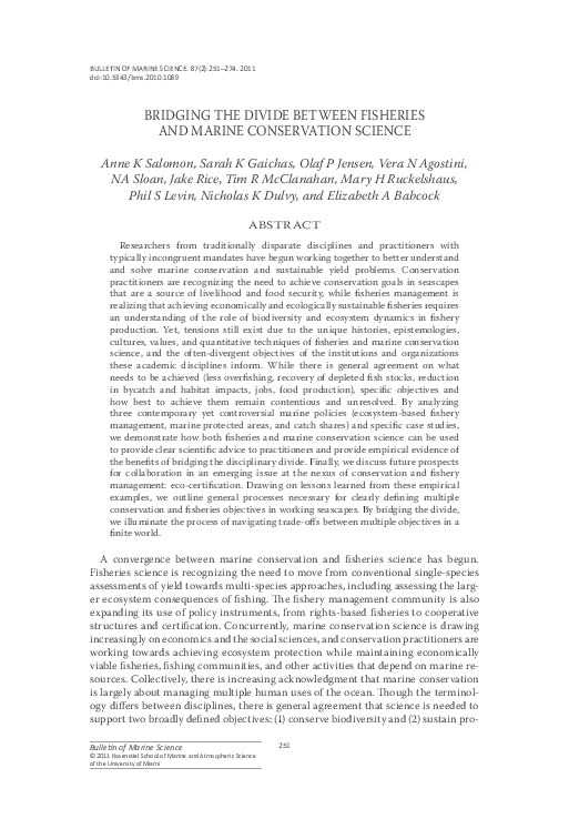 First page of “Bridging the Divide Between Fisheries and Marine Conservation Science”