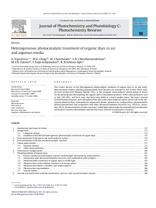 First page of “Heterogeneous photocatalytic treatment of organic dyes in air and aqueous media”
