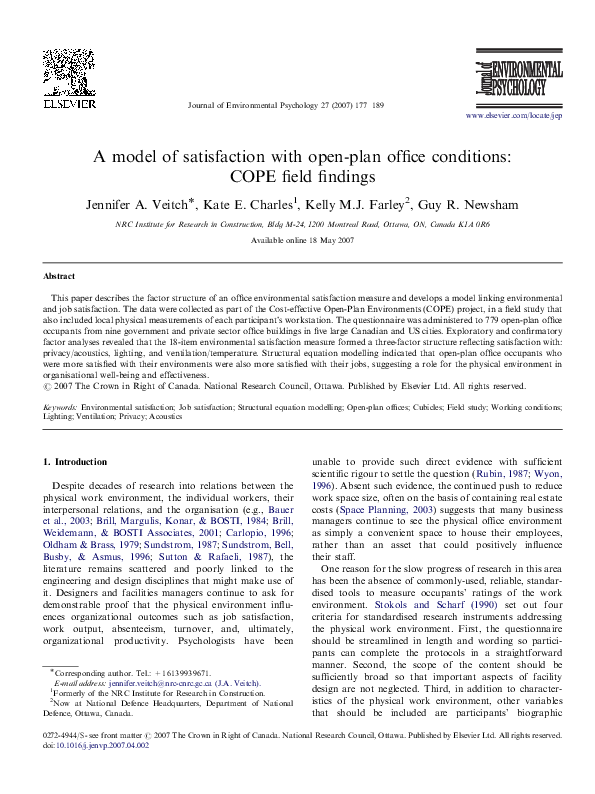 First page of “A model of satisfaction with open-plan office conditions: COPE field findings”