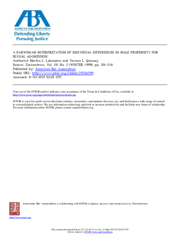 First page of “A Darwinian interpretation of individual differences in male propensity for sexual aggression”