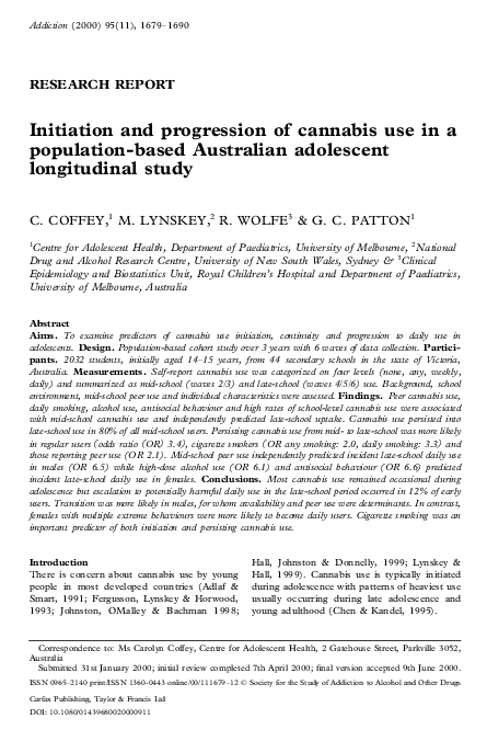 First page of “Initiation and progression of cannabis use in a population-based Australian adolescent longitudinal study”