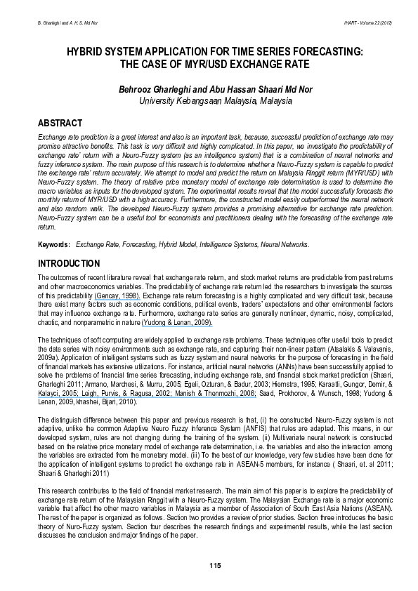 First page of “HYBRID SYSTEM APPLICATION FOR TIME SERIES FORECASTING: THE CASE OF MYR/USD EXCHANGE RATE”