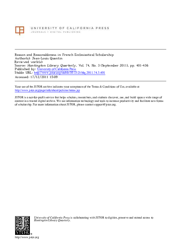 First page of “Reason and Reasonableness in French Ecclesiastical Scholarship”