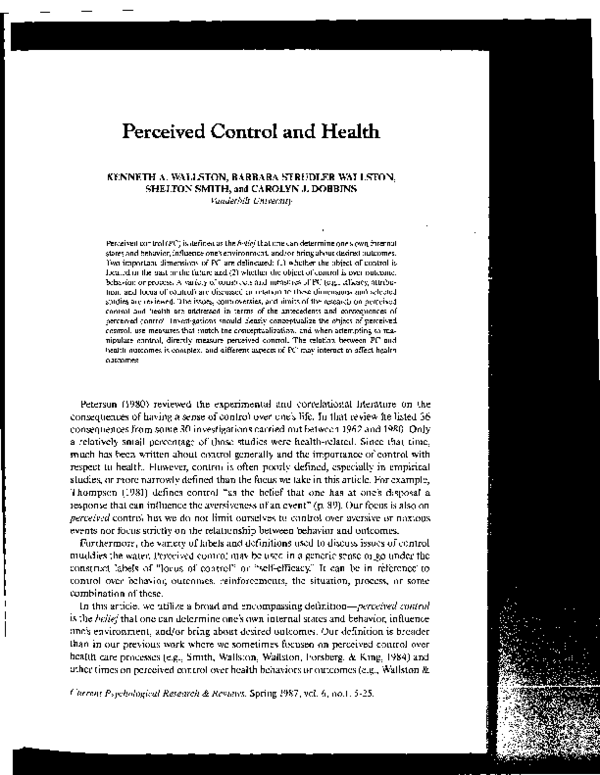 First page of “Perceived control and health”