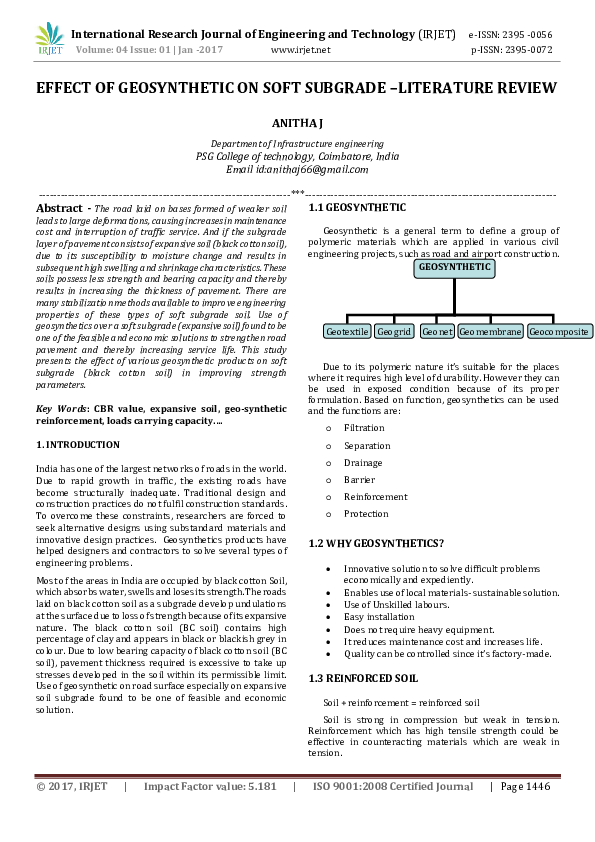 First page of “EFFECT OF GEOSYNTHETIC ON SOFT SUBGRADE –LITERATURE REVIEW”