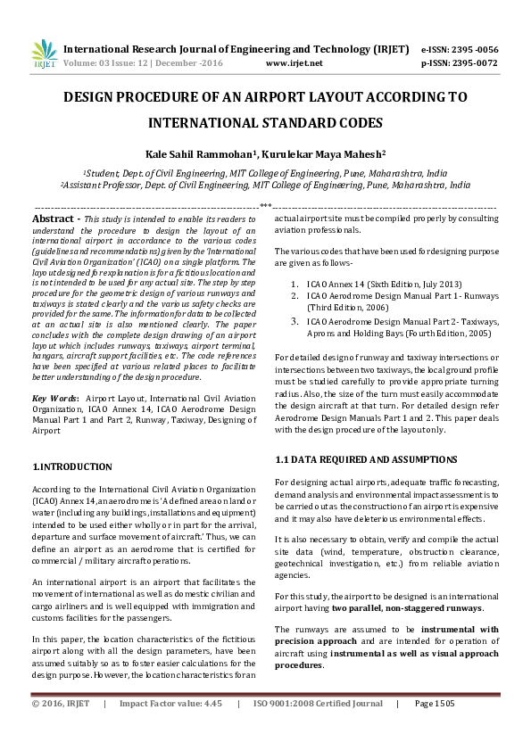 First page of “DESIGN PROCEDURE OF AN AIRPORT LAYOUT ACCORDING TO INTERNATIONAL STANDARD CODES”