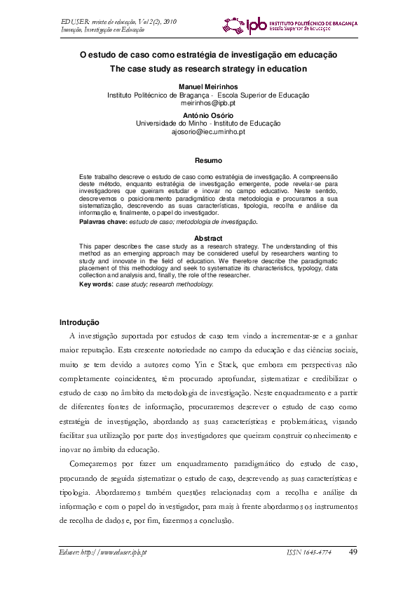 First page of “O estudo de caso como estrategia de investigacao em educacao”