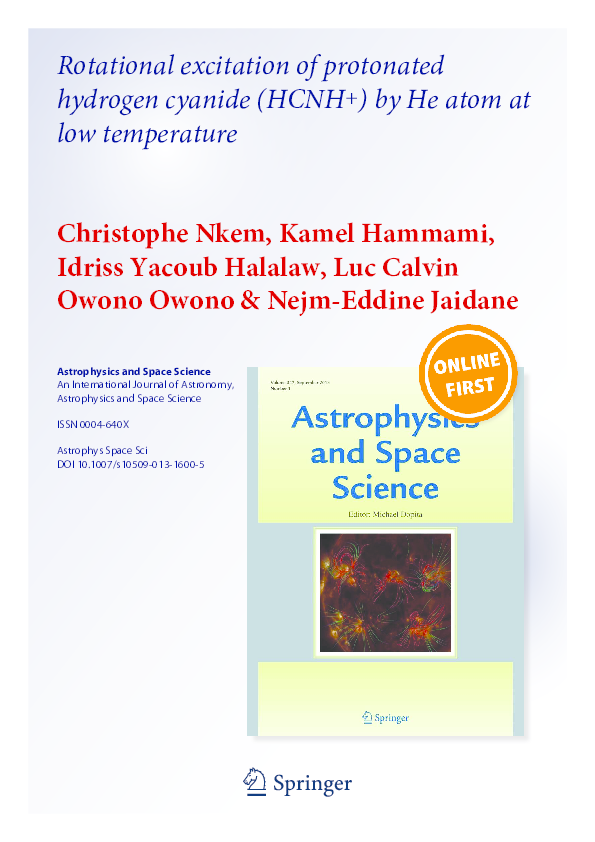 First page of “Rotational excitation of protonated hydrogen cyanide (HCNH + ) by He atom at low temperature Rotational excitation of protonated hydrogen cyanide (HCNH + ) by He atom at low temperature”