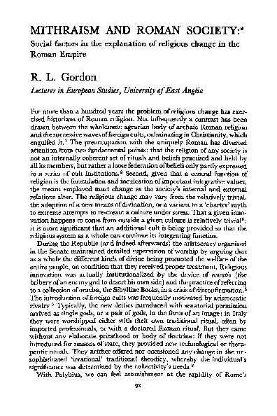 First page of “Mithraism and Roman Society: * Social factors in the explanation of religious change in the Roman Empire”