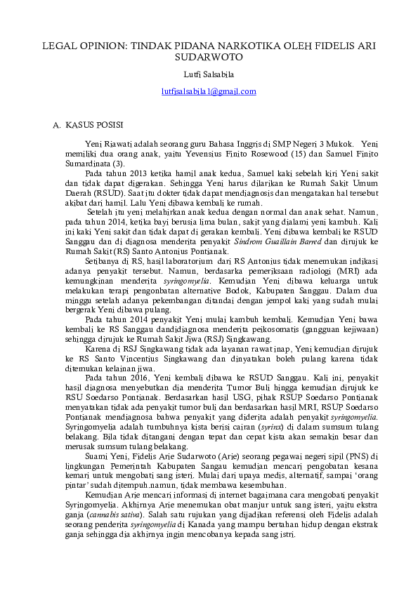 First page of “LEGAL OPINION TINDAK PIDANA NARKOTIKA FIDELIS ARIE SUDARMOTO.docx”