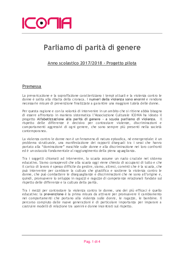 First page of “PARLIAMO DI  PARITA' DI GENERE”