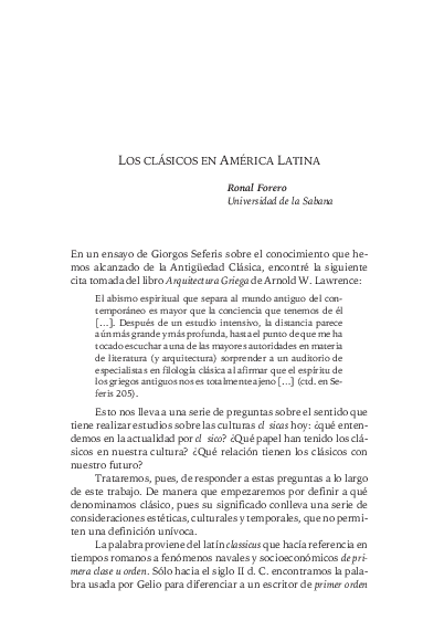 First page of “Los clásicos en América Latina”