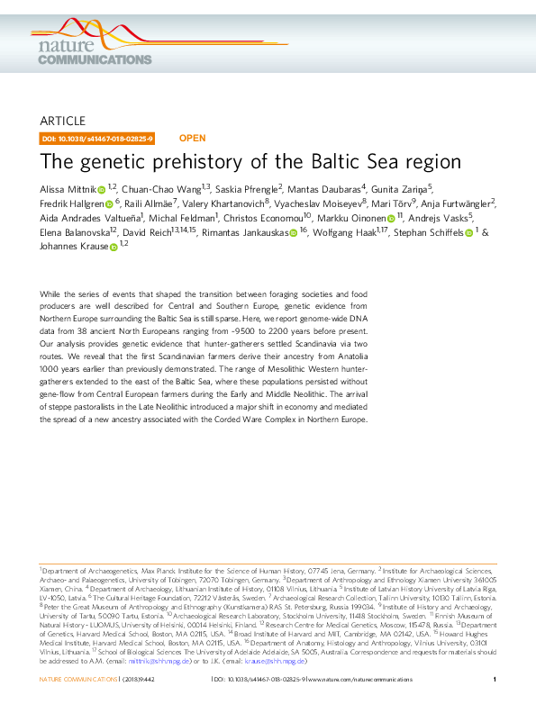 First page of “The genetic prehistory of the Baltic Sea region”