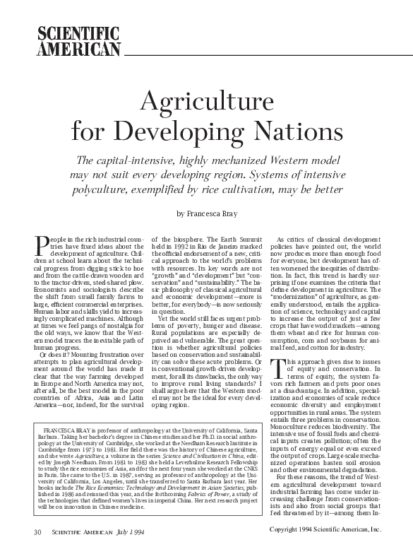 First page of “Agriculture for Developing Nations”