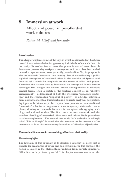 First page of “Immersion at work: Affect and power in post-Fordist work cultures”