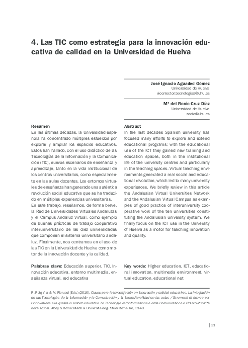 First page of “LAS TIC COMO ESTRATEGIAS DE INNOVACIÓN EDUCATIVA EN LA UNIVERSIDAD DE HUELVA”