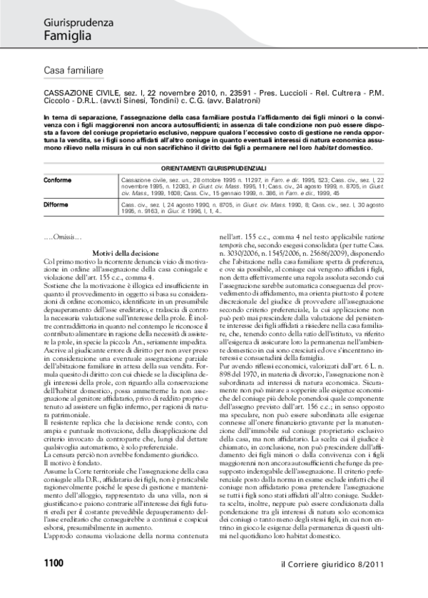 First page of “L’ASSEGNAZIONE DELLA CASA FAMILIARE: UN DIFFICILE BILANCIAMENTO DI INTERESSI”