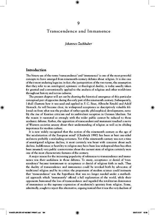 First page of “Transcendence and Immanence”