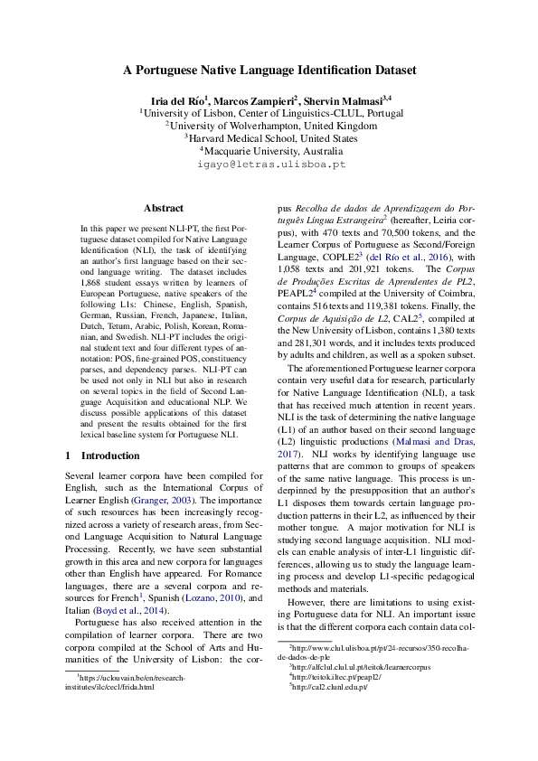 First page of “A Portuguese Native Language Identification Dataset”