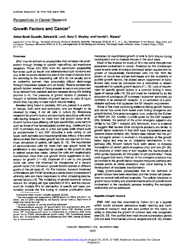 First page of “Growth factors and cancer”