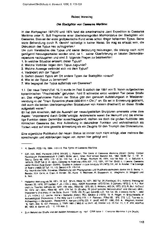 First page of “Die Stadtgöttin von Caesarea Maritima: Boreas 9 (1986) 113-29 Taf. 15f.”