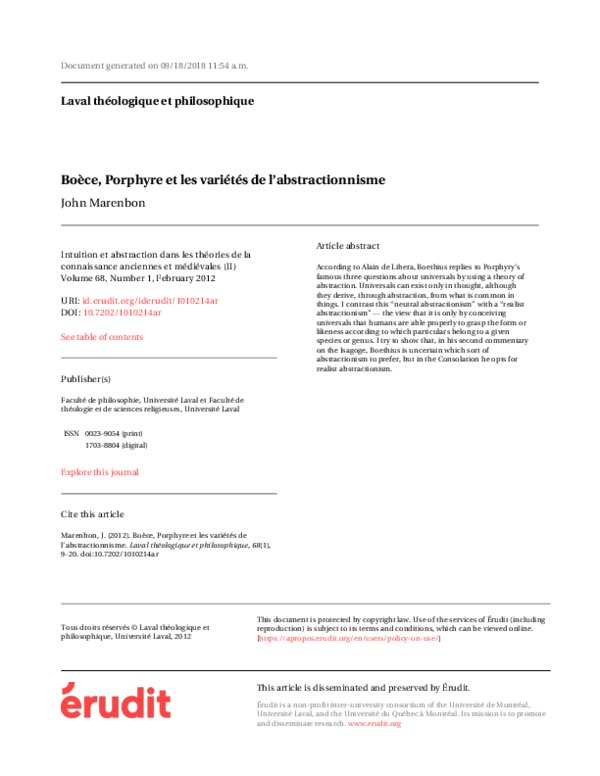 First page of “BOÈCE, PORPHYRE ET LES VARIÉTÉS DE L’ABSTRACTIONNISME”