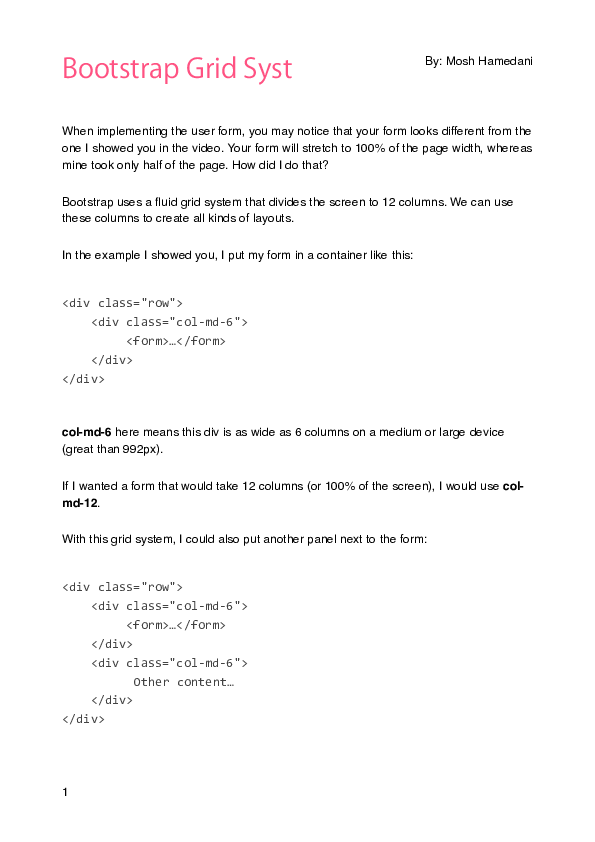 First page of “Bootstrap Grid System”