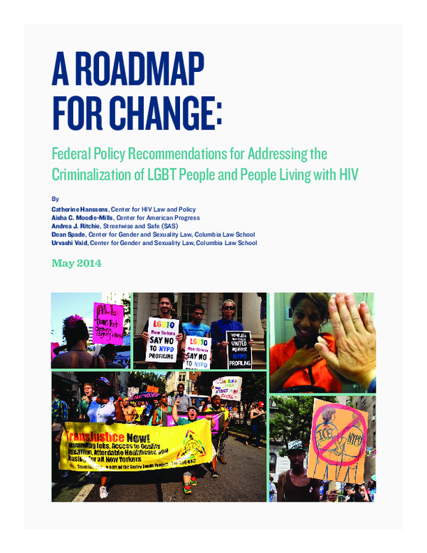 First page of “A Roadmap for Change: Federal Policy Recommendations Addressing the Criminalization of LGBT People and People Living with HIV”