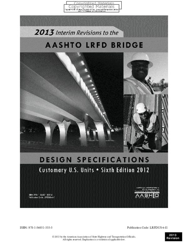 First page of “AASHTO LRFD Bridge Design Specifications Customary U S Units with 2012 and 2013 Interim Revisions and 2012 Errata”