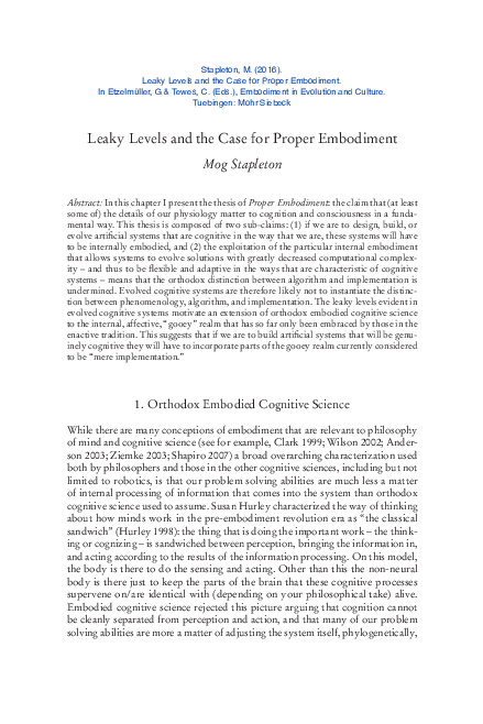 First page of “Leaky Levels and the Case for Proper Embodiment”