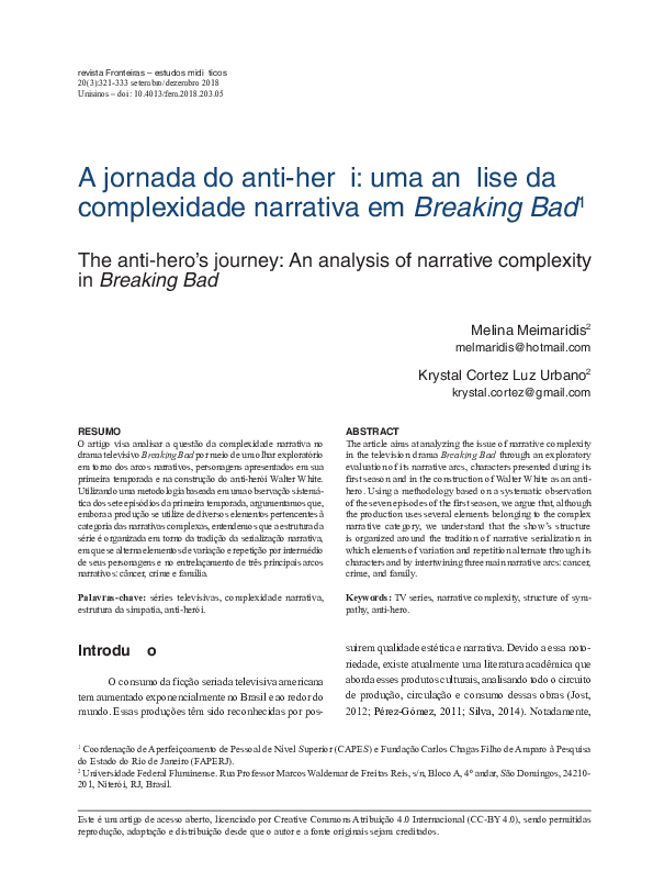 First page of “A jornada do anti-herói: uma análise da complexidade narrativa em Breaking Bad”