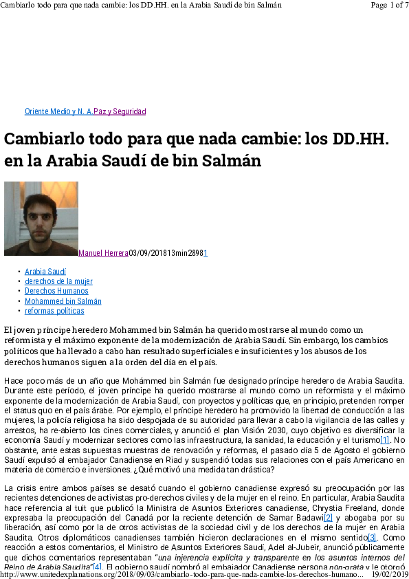 First page of “Cambiarlo todo para que nada cambie: los DD.HH. en la Arabia Saudí de Bin Salmán”