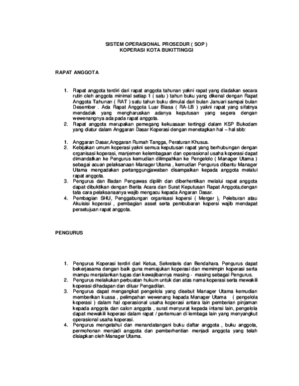 First page of “SISTEM OPERASIONAL PROSEDUR KOPERASI”