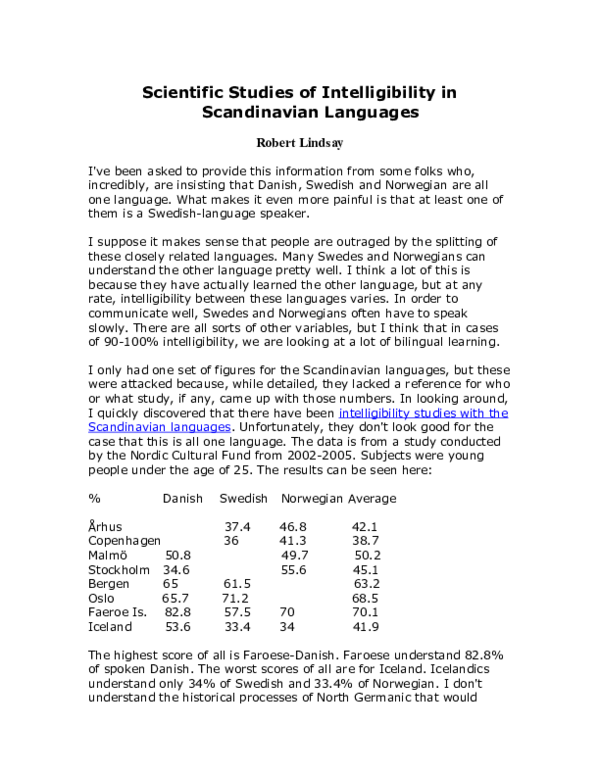 First page of “Scientific Studies of Intelligibility in Scandinavian Languages”