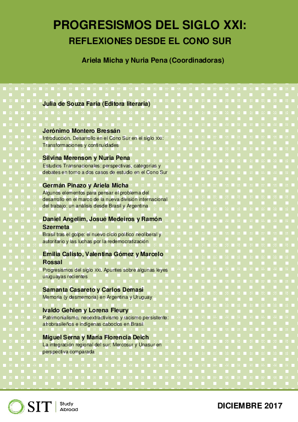 First page of “"Progresismos   del   siglo XXI.   Apuntes   sobre   algunas   leyes   uruguayas recientes" En: Progresismos del siglo XXI Reflexiones desde el Cono Sur”