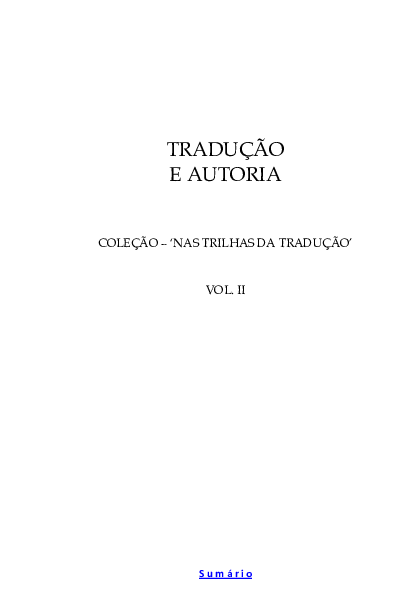 First page of “TRADUÇÃO E AUTORIA COLEÇÃO -'NAS TRILHAS DA TRADUÇÃO' VOL. II”