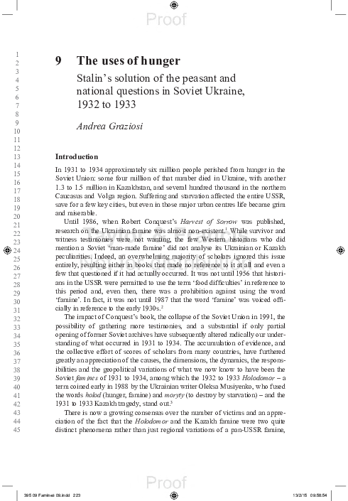 First page of “The uses of hunger Stalin’s solution of the peasant and national questions in Soviet Ukraine, 1932 to 1933”