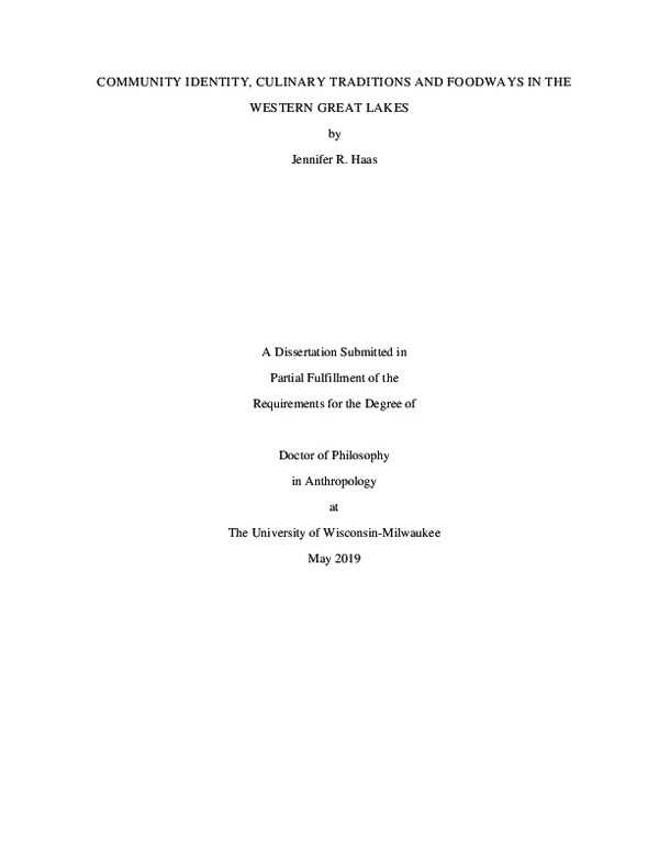 First page of “Community Identity, Culinary Traditions and Foodways in the Western Great Lakes”