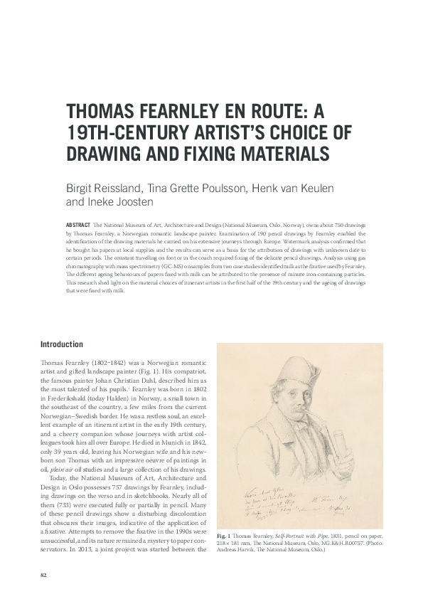 First page of “Thomas Fearnley en Route: A 19th century artist's choice of drawing and fixing materials”